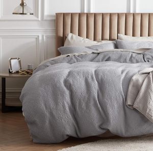 Weiche 100% Baumwolle <span class=keywords><strong>Queen</strong></span>-<span class=keywords><strong>Size</strong></span> Waffelmuster Bettbezug-Set mit Blumenmuster Gefaltete Kissenbezüge Bettwäsche-Kollektion - Product Image 6