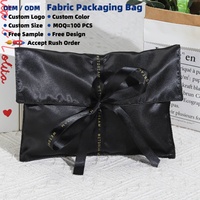 Pochette en satin noir imprimée avec logo personnalisé pour emballage de cheveux, promotion de luxe, cadeau, ensemble de lingerie, rangement de perruques, sac en soie