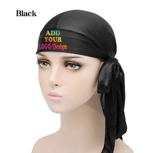 Customized Durag Colorful Silky Rayon Personalized Wrap Head Cap Pirate Hat Hair Accessories Print Logo Headband