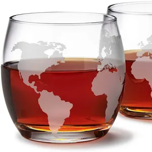 Copas de whisky con grabado de globo, copas de vino sin tallo, 12 oz