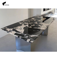 Tostone Table à manger ovale en marbre poli pour alto Calacatta naturel à la mode pour le design d'intérieur d'hôtel de salon