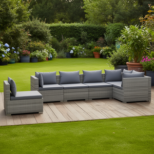 Ensemble de salon de jardin modulaire en polyrotin gris 6 pièces, mobilier d'extérieur au design contemporain - Product Image 2