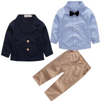 Nouvel ensemble de vêtements pour bébé garçon : chemise à manches longues avec nœud papillon, tenue élégante et décontractée, vente en gros