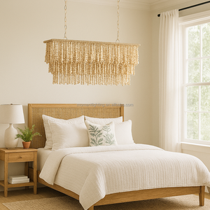<span class=keywords><strong>Long</strong></span> <span class=keywords><strong>lustre</strong></span> en perles de <span class=keywords><strong>bois</strong></span> de Style français bohème pour Villa salon chambre cuisine Restaurant café bord de mer hôtel <span class=keywords><strong>lustre</strong></span> - Product Image 2
