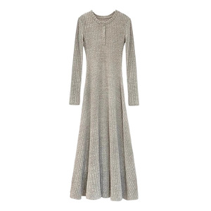 Women's Knitted <b>Long</b> <b>Dress</b> O-Neck Natural Waist Solid Color Slim Fit Korean Style Autumn <b>Winter</b> 2025 - Product Image 5