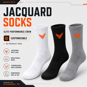 Chaussettes de sport personnalisées en jacquard avec logo, mi-mollet, pour hommes, pour la gym et la course, chaussettes athlétiques personnalisées en coton respirant - Product Image 1