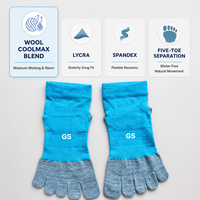 Chaussettes à cinq doigts respirantes et anti-humidité en laine mélangée Coolmax et élasthanne, tricotées avec logo personnalisé, pour la séparation des orteils