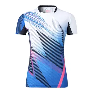 Uniforme de tênis feminino de poliéster, camiseta de tênis para mulheres, camisa de badminton, uniforme de tênis