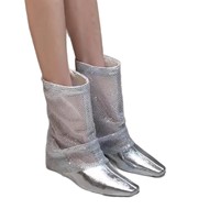 Bottines élégantes à talon épais et bout pointu en maille respirante pour femme, collection été 2026, semelle extérieure en caoutchouc argenté