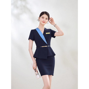 Women's Grey Professional Suit <b>Set</b> Short Sleeve Breathable <b>Office</b> Lady Uniform For Beauty Salon Jewelry Store Hotel Reception - Product Image 2