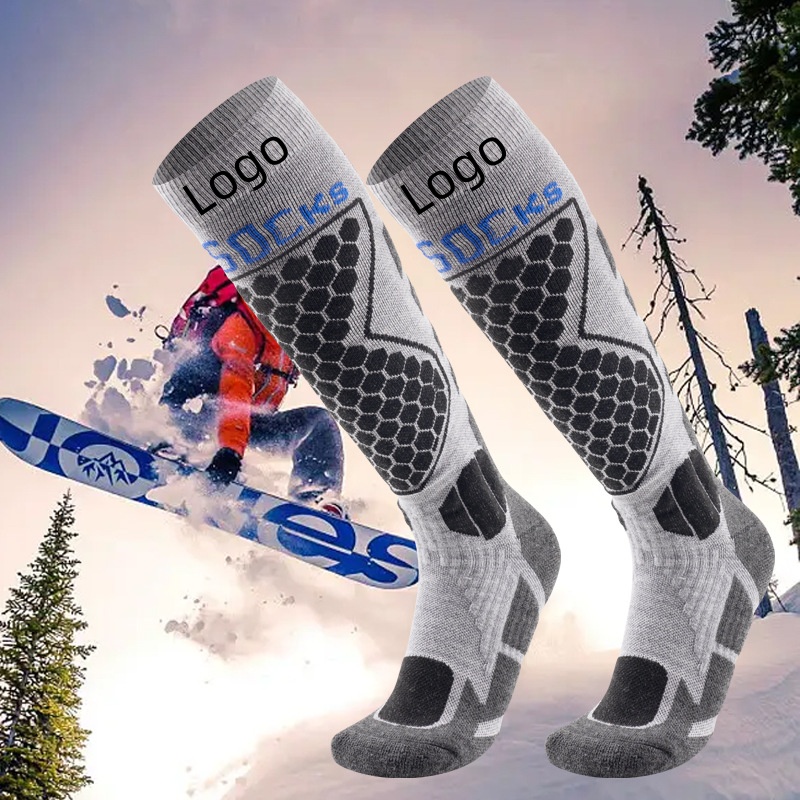 Jingwen OEM Customized CE Certification Outdoor Windproof Cold-Resistant Extra-Thick Merino Wool Socks High-Calf Ski Socks