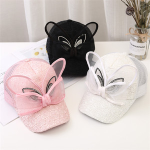 Gorra de béisbol de dibujos animados con lazo grande para niños, gorro de béisbol con lazo grande, Snapback de perlas, protección solar, malla con Orejas de conejo, gorro de <span class=keywords><strong>Sol</strong></span> de camionero para bebé - Product Image 4