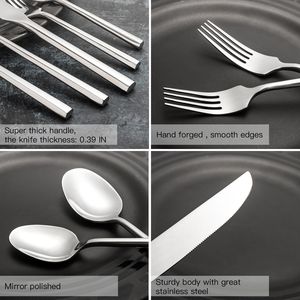 Ensemble de couverts en acier inoxydable hexagonal, cuillère et fourchette, argenterie, banquet, maison, argent, restaurant, hôtel - Product Image 2