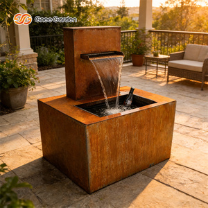Fontaine cascade rectangulaire en acier Corten Gnee Garden, ornement de jardin extérieur, finition naturelle, style moderne, autoportante - Product Image 3