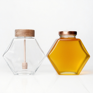 New Style Glass Honey Jars Hex Design with Wood Lid Ideal for Boutique Food Brands and Gifting - Product Image 3