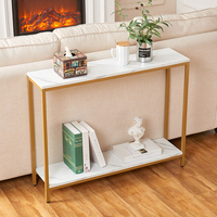 Table d'appoint moderne de luxe élégante à double plateau en bois avec structure en métal doré pour l'entrée d'hôtel et le mobilier de salon
