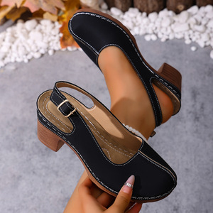 Nouvelles <span class=keywords><strong>sandales</strong></span> à talons hauts pour femmes, <span class=keywords><strong>grande</strong></span> taille, avec boucle, talon épais, confortables, style rétro, pour la plage, les vacances, les sorties en plein air - Product Image 2