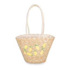 Bolso Tote Tejido de Paja de Trigo Natural con Bordado de Limón, Asas Dobles, Forro de Poliéster, Estilo Boho, para Playa, Viajes, Vacaciones, Regalo para Mujer - Product Image 1