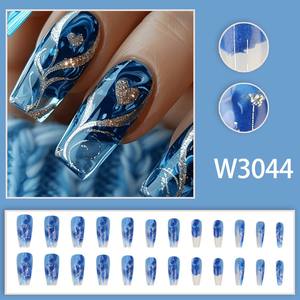 Uñas Postizas con Diseño de Corazón Brillante, Uñas Postizas Largas en Forma de Ataúd con Línea Dorada, 24 Uds., Puntas de Uñas Decorativas, Gran Venta - Product Image 2