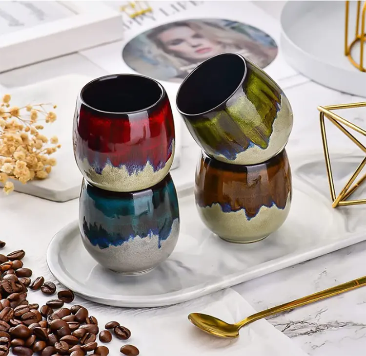 Hot sale set of 4 Ceramic hand painted Small Espresso Coffee Cup Spirits Tasting Cups (4 colors)