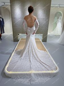 2026 האחרונה עיצוב שמלות כלה תחרה בתולת הים עם שמלת כלה שרוול ארוך שמלת כלה מוכנה לספינה - Product Image 3