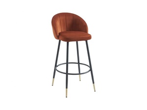 Elegante sgabello da <span class=keywords><strong>Bar</strong></span> in velluto arancione con robusta Base in metallo seduta fissa morbida tappezzeria per <span class=keywords><strong>Bar</strong></span> ad uso residenziale commerciale - Product Image 3
