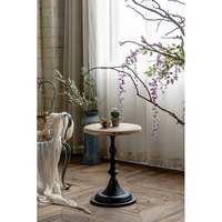 Meuble de salon scandinave Table d'angle ronde Antique Table basse en bois naturel avec Base en fer noir