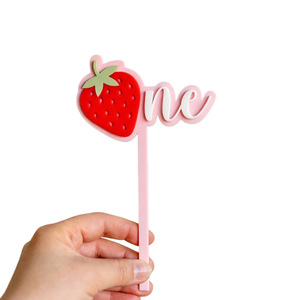 Banner per <span class=keywords><strong>Torta</strong></span> in Acrilico a Doppio Strato con Fragole per il Primo Compleanno di una <span class=keywords><strong>Bambina</strong></span>, Decorazione per <span class=keywords><strong>Torta</strong></span> - Product Image 4
