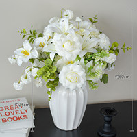 Bouquet de mariée blanc et vert, fleurs artificielles en soie, lys et roses, style naturel, pour photos de mariage et décoration