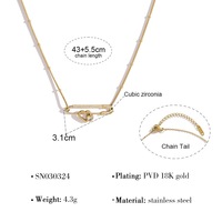 Collier ras du cou tendance pour femme, avec double cœur délicat et épingle de sûreté, en acier inoxydable plaqué or PVD 18K, micro-zircon perlé