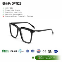 Prêt à expédier : Montures optiques personnalisées en acétate anti-lumière bleue, carrées surdimensionnées avec branches incrustées de métal, étui à lunettes inclus, unisexe