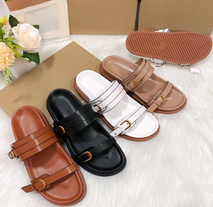 Sandales Femme Plat New 2024 Thick Bottom Women's <b>Shoes</b> One Strap Buckle Metal <b>Open</b> <b>Toe</b> Fashion Sandals Slippers Female - Product Image 2