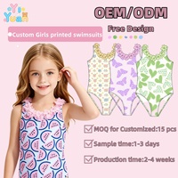 Maillots de bain une pièce personnalisés pour filles avec garniture florale 3D, imprimé pastèque, papillon et cœur, pour 2-12 ans, OEM ODM