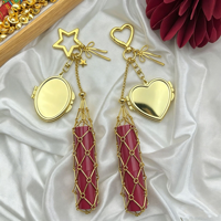 Porte-clés personnalisable en acier inoxydable avec filet, miroir de maquillage intégré et étui pour rouge à lèvres