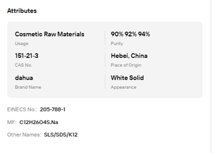 Surfactante Aniónico Lauril Sulfato de Sodio SLS SDS K12 en Polvo 90% 92% 94% Grado Industrial - Product Image 6