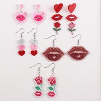 Boucles d'oreilles pendantes en acrylique faites à la main pour la Saint-Valentin, couleur rouge, en forme de cœur, lèvres, rose, amour, pour fête, cadeau décoratif