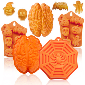 HY 3 Stück Halloween Silikon formen mit Kürbis, Spinnennetz und Gehirn Halloween Back dekorationen für die Herstellung von Seife - Product Image 1