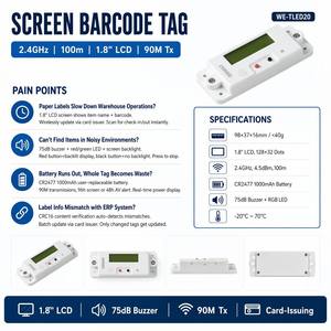 Etiqueta de Código de Barras con Pantalla LCD de 2.4GHz, Pantalla de 1.8 Pulgadas, 100m, Acústico-Óptica, Batería Reemplazable, para Gestión de Inventario de Almacén - Product Image 2
