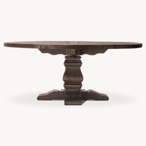 Tavolo <span class=keywords><strong>da</strong></span> <span class=keywords><strong>Pranzo</strong></span> Rotondo in Legno Massello con Intarsi a Croce, Stile Retrò Invecchiato - Product Image 4