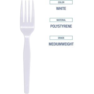 Tenedor de Poliestireno de Peso Medio Boardwalk BWK, 1000 Unidades por Caja, Cubiertos Desechables en Color Blanco - Product Image 2
