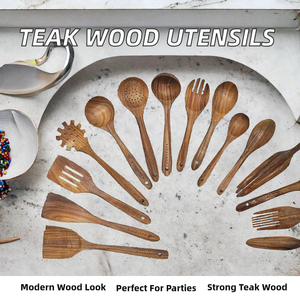 Ensemble de cuisine moderne en bois de teck pour les fêtes, cuillère et spatule de cuisine écologiques à long manche - Product Image 2