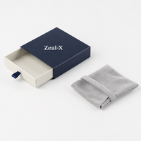Boîte à bijoux de luxe bleu marine écologique avec logo personnalisé, pochette en microfibre suédée, ensemble d'emballage en carton rigide, impression offset