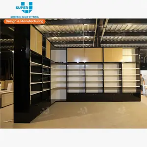Super U Glass Retail Shelves Showroom Store Product Display Furniture Showcase Glass Wall Shop Shelving with Lights