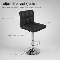 Tabouret de bar pivotant moderne en cuir PU noir avec hauteur réglable, design léger et portable, base chromée, repose-pieds pour usage en salon