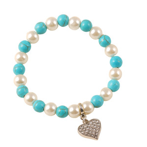 Bracelet perlé en perles et turquoise, pendentif en forme de cœur, bracelet élastique, bijoux pour femmes, cadeau - Product Image 5