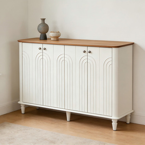 <span class=keywords><strong>Buffet</strong></span> moderne en <span class=keywords><strong>bois</strong></span> <span class=keywords><strong>blanc</strong></span> avec 4 portes <span class=keywords><strong>et</strong></span> tiroirs pour le rangement, avec dessus en <span class=keywords><strong>bois</strong></span> <span class=keywords><strong>et</strong></span> design élégant en forme d'arche - Product Image 2