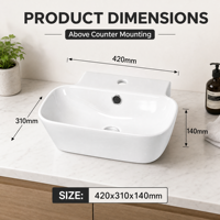 Vasque à poser moderne en céramique blanche de 16 pouces avec trou pour robinet pour salle de bain, faible MOQ usine (10 pièces)