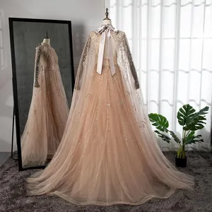 Serena collina Dubai arabica Nude a linea abiti da sera in rilievo con maniche a mantello abiti per festa di nozze 2024 LA71803 su misura - Product Image 6
