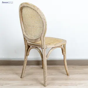 French Romantic Restaurant Rattan Wooden Chair Antique Solid Wood Dining Chair