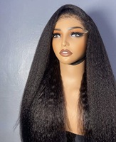 Perruque Kinky Straight en Cheveux Humains Vierges Brésiliens 13x6HD Sans Colle Lace Frontale Style Afro Yaki pour Femmes Noires